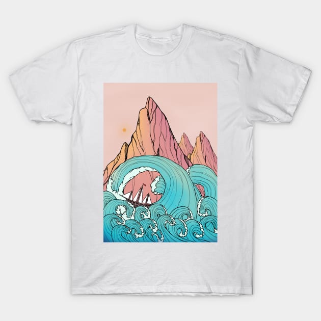 Waves Of The Sea Cliffs T-Shirt by Swadeillustrations